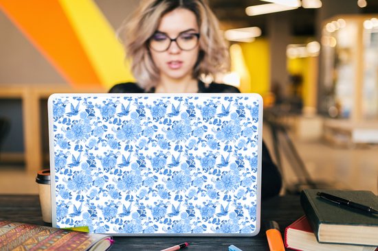 Autocollant pour ordinateur portable - 17,3 pouces - Fleurs - Motif - Blauw - 40x30cm - Autocollants pour ordinateur portable - Peau pour ordinateur portable - Couverture