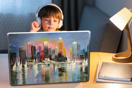 Laptop sticker - 17.3 inch - Schilderij - Olieverf - Skyline - Water - 40x30cm - Laptopstickers - Laptop skin - Cover