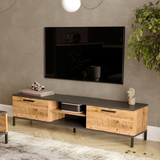 Tv-meubel Lempäälä 160x35x39cm eiken rustiek en antraciet - en.casa