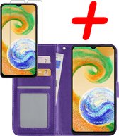 Hoes Geschikt voor Samsung A04s Hoesje Bookcase Hoes Flip Case Book Cover Met Screenprotector - Hoesje Geschikt voor Samsung Galaxy A04s Hoes Book Case Hoesje - Paars