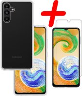 Hoes Geschikt voor Samsung A04s Hoesje Siliconen Back Cover Case Met Screenprotector - Hoesje Geschikt voor Samsung Galaxy A04s Hoes Cover Hoesje - Transparant.