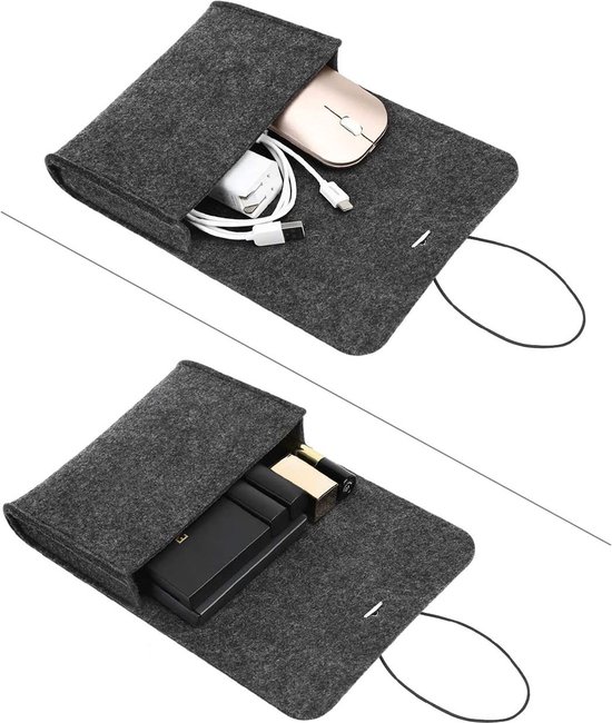 Vilt Laptop Sleeve 15 tot 16 inch - Zwart - 2-Delig - Dames/Heren - Laptophoes met Etui voor Accessoires - Laptopsleeve - Tas - Phreeze