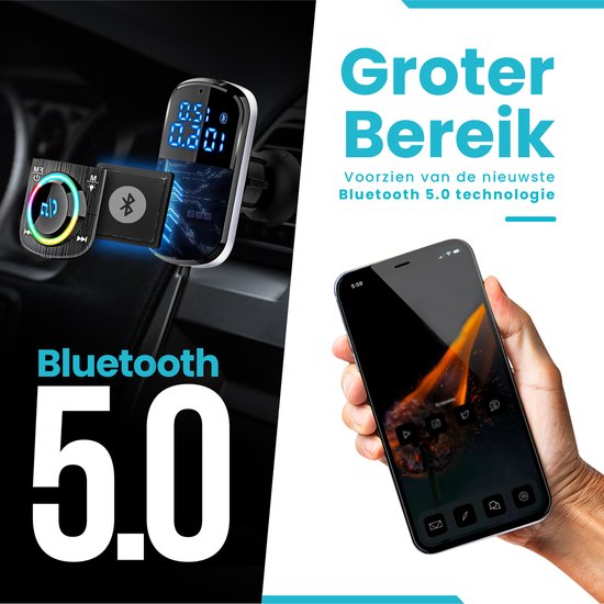 Emetteur FM Bluetooth DINTO® BC71 - Chargeur Voiture - Kit Voiture - Mains Libres - USB 3.0 - MP3 - Carte SD - Chargeur Rapide - Récepteur Audio Bluetooth