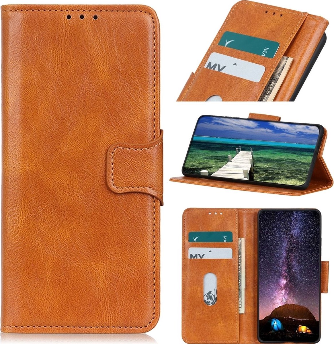 Mobigear Telefoonhoesje geschikt voor Google Pixel 7 Hoesje | Mobigear Classy Bookcase Portemonnee | Pasjeshouder voor 2 Pasjes | Telefoonhoesje voor Pinpas / OV Kaart / Rijbewijs - Cognac