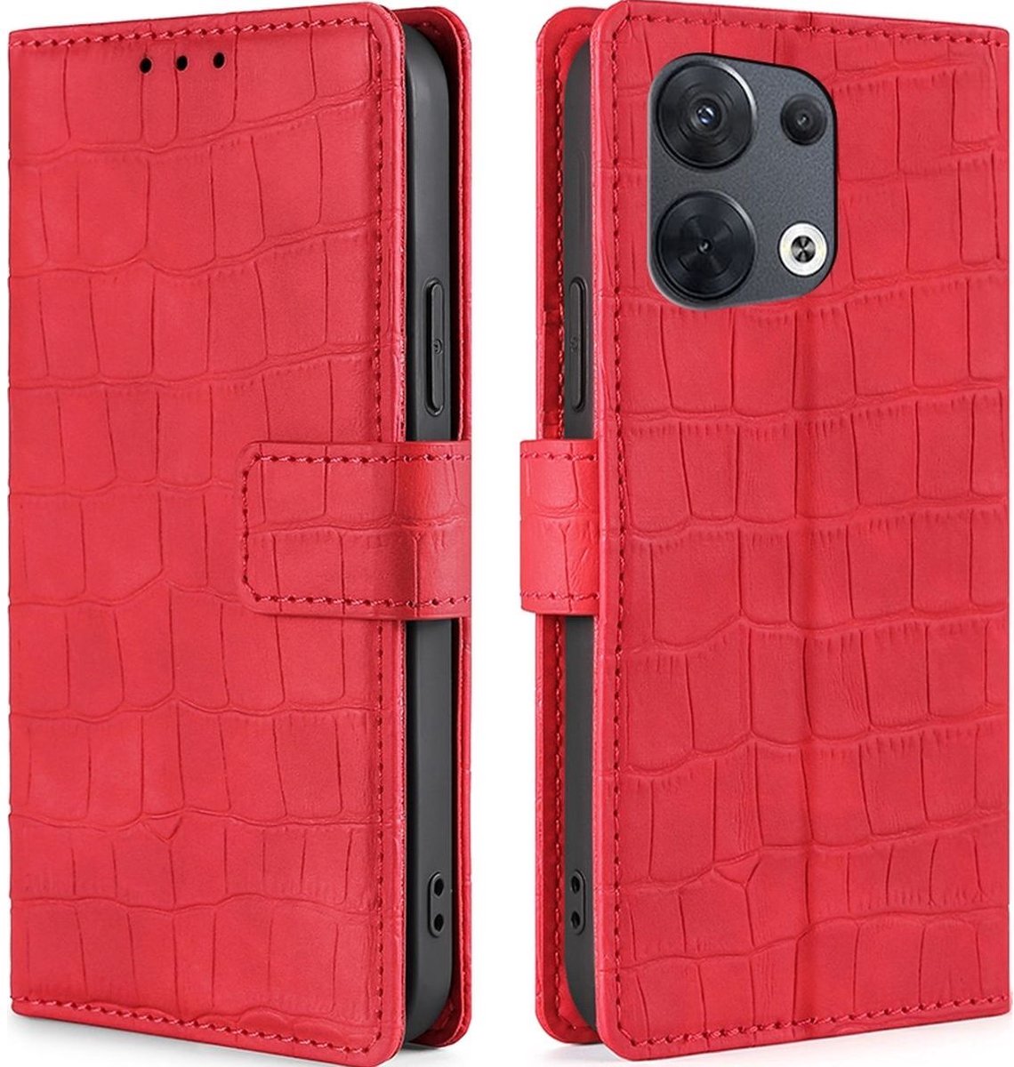 Mobigear Telefoonhoesje geschikt voor OPPO Reno 8 5G Hoesje | Mobigear Croco Bookcase Portemonnee | Pasjeshouder voor 3 Pasjes | Telefoonhoesje voor Pinpas / OV Kaart / Rijbewijs - Rood