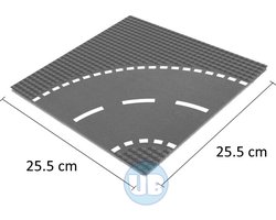 Uniblocks City wegenplaat bocht - 25,5 x 25,5 cm | City wegplaat recht - bocht -Tsplitsing - kruising | combineer met Lego wegenplaten | grondplaten 32x32 noppen | afmeting25, 5 m x 25,5cm |wegen | auto's | Geschikt voor LEGO | wegplaat