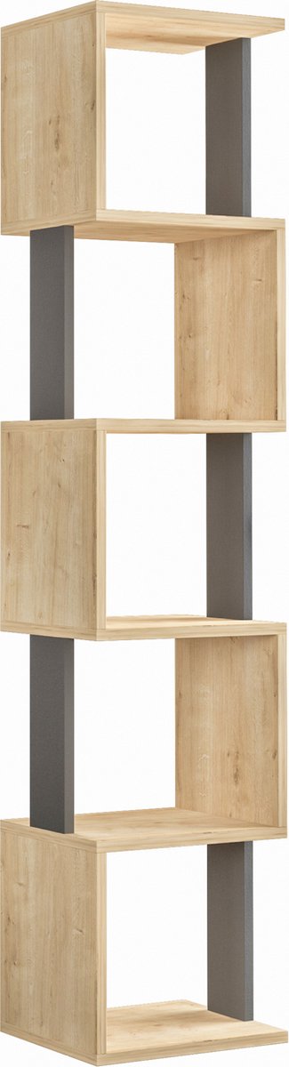 Hocus Picus Boekenkast 6 Planken - Eiken/Antraciet - 35x30x161 cm Eiken - Antraciet