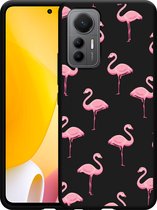 Xiaomi 12 Lite Hoesje Zwart Flamingo - Designed by Cazy