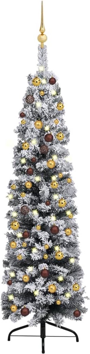 Prolenta Premium - Kunstkerstboom met LED's en kerstballen smal 150 cm groen