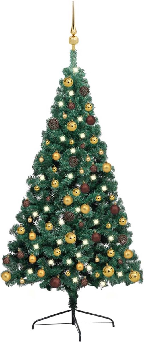 Prolenta Premium - Kunstkerstboom met LED's en kerstballen half 240 cm groen