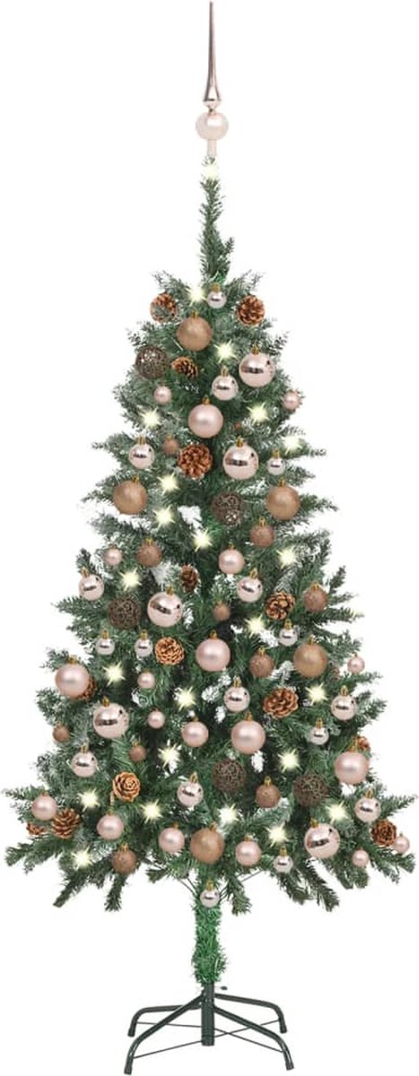 Prolenta Premium - Kunstkerstboom met LED's, kerstballen en dennenappels 150 cm