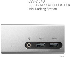 CLUB3D UNIVERSEEL Mini Displaylink gecertificeerd Docking Station USB A 3.2 Gen 1 4K30Hz 1x HDMI, 1x DVI, 4x USB Superspeed