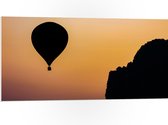 WallClassics - PVC Schuimplaat- Silhouette van een Luchtballon en Bergen - 100x50 cm Foto op PVC Schuimplaat