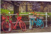 WallClassics - Vlag - Rood/Blauwe Fietsen met Bloemen Gevuld - 120x80 cm Foto op Polyester Vlag