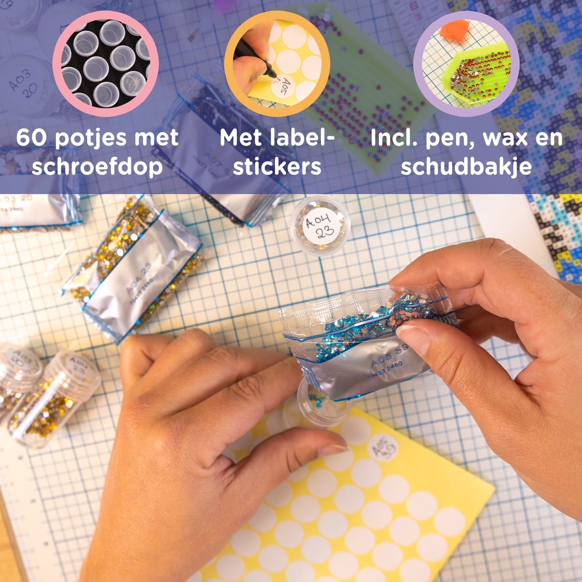 Crafts&Co Diamond Painting Opbergdoos 60 - Accesoires: Pen, Stickers, Wax - Opbergkoffer/Sorteerdoos — afbeelding 7