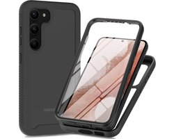 Hoesje Geschikt voor Samsung Galaxy S23 | Met ingebouwde screenprotector | Full Protect valbescherming | Doorzichtig / Zwart