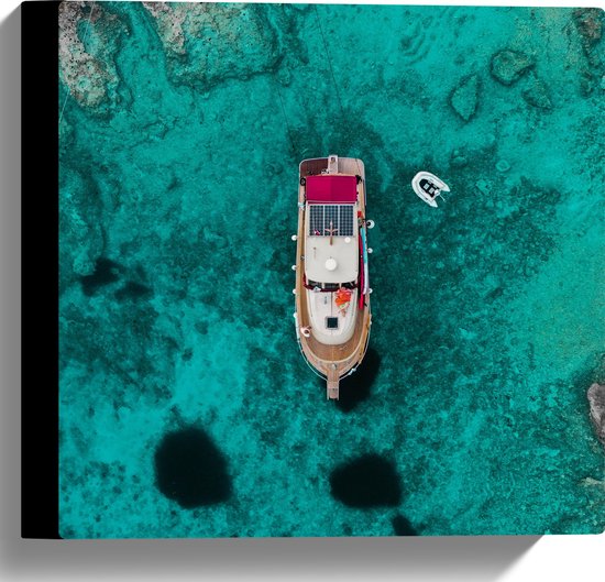 WallClassics - Toile - Vue de dessus d'un bateau sur une mer bleue claire - 30x30 cm Photo sur toile (Décoration murale sur toile)