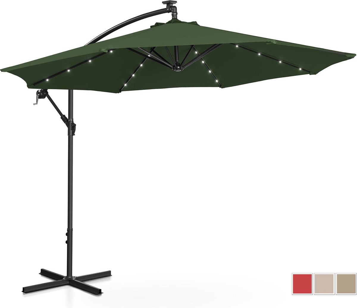 Uniprodo Parasol met LED - Groen - rond - Ø 300 cm - kantelbaar