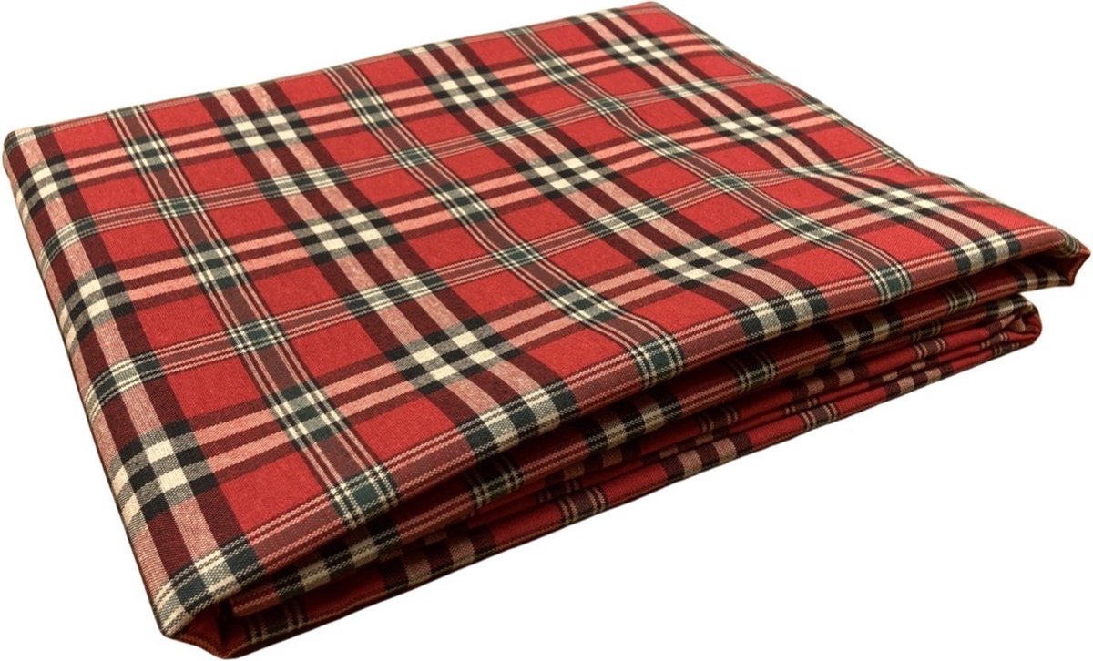 Tafelkleed rood 180 rond - Schotse ruit - kerst - tartan