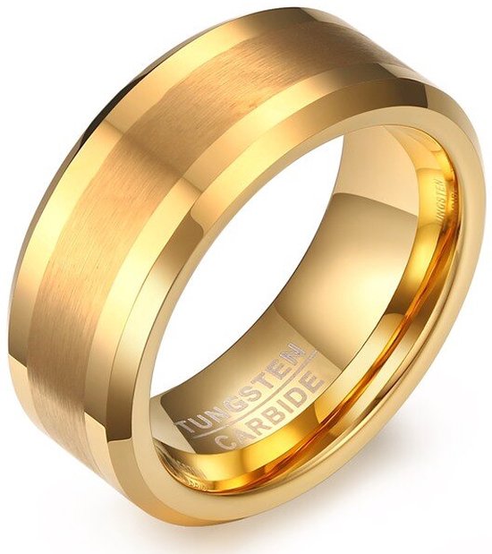Wolfraam Ring Heren Goud kleurig - Zeer Zwaar - Tungsten Carbide Ringen Heren Dames - Cadeau voor Man - Mannen Cadeautjes - TrendFox