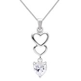 Zilveren ketting dames | Zilveren ketting, opengewerkte harten en hanger van hart van kristal