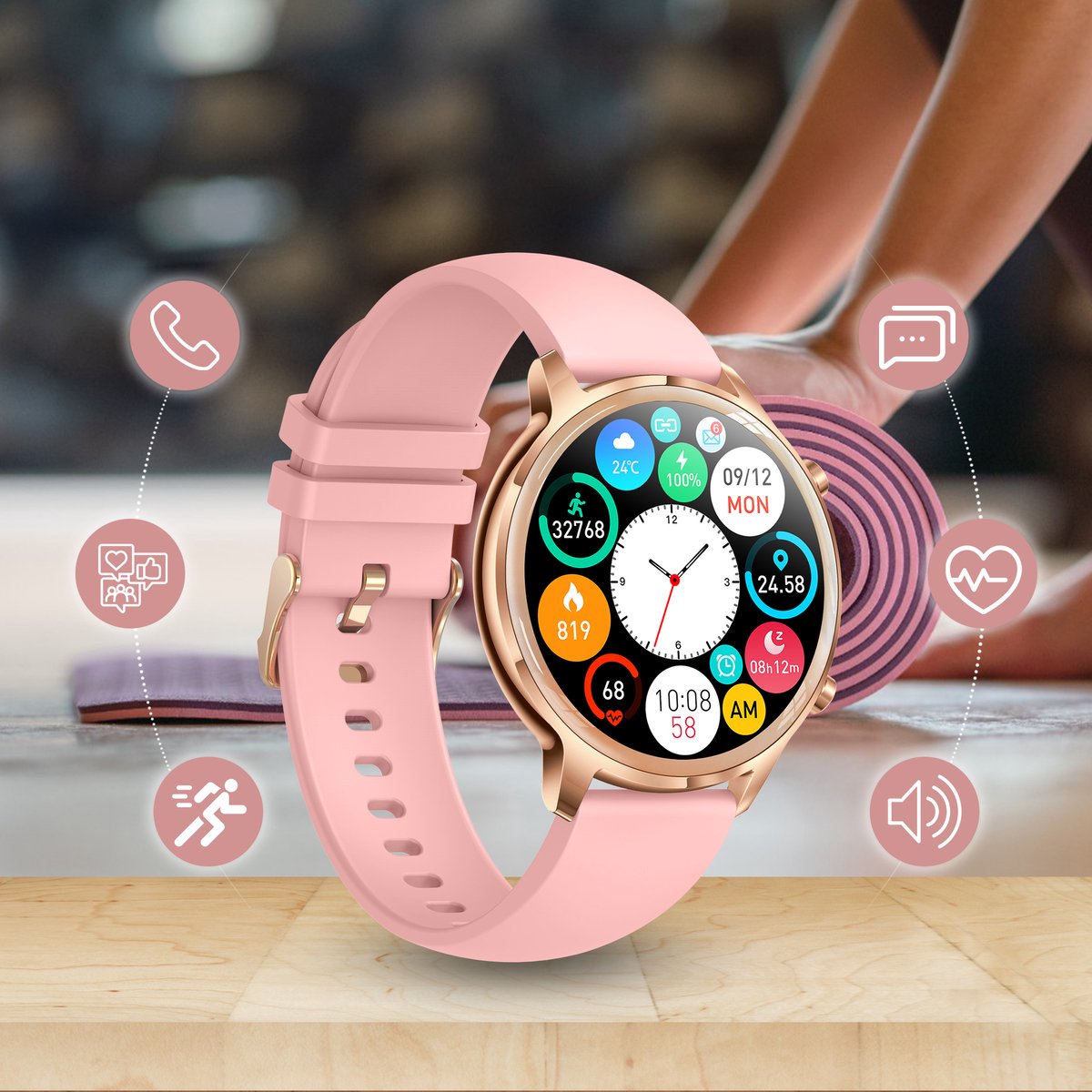 Montre Connectée Femme Or Rose T18 - Samsung - Android - Apple