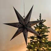 Kerstster papier met verlichting - 60 cm diameter, 24 cm diep - Kerst ster voor binnen - Nova Zwart/Zwarte Glitter - FSC papier - Incl. 3 m. snoer met stekker, schakelaar en E14-fitting - Kerst Raam decoratie - Kerstversiering - Kerstverlichting