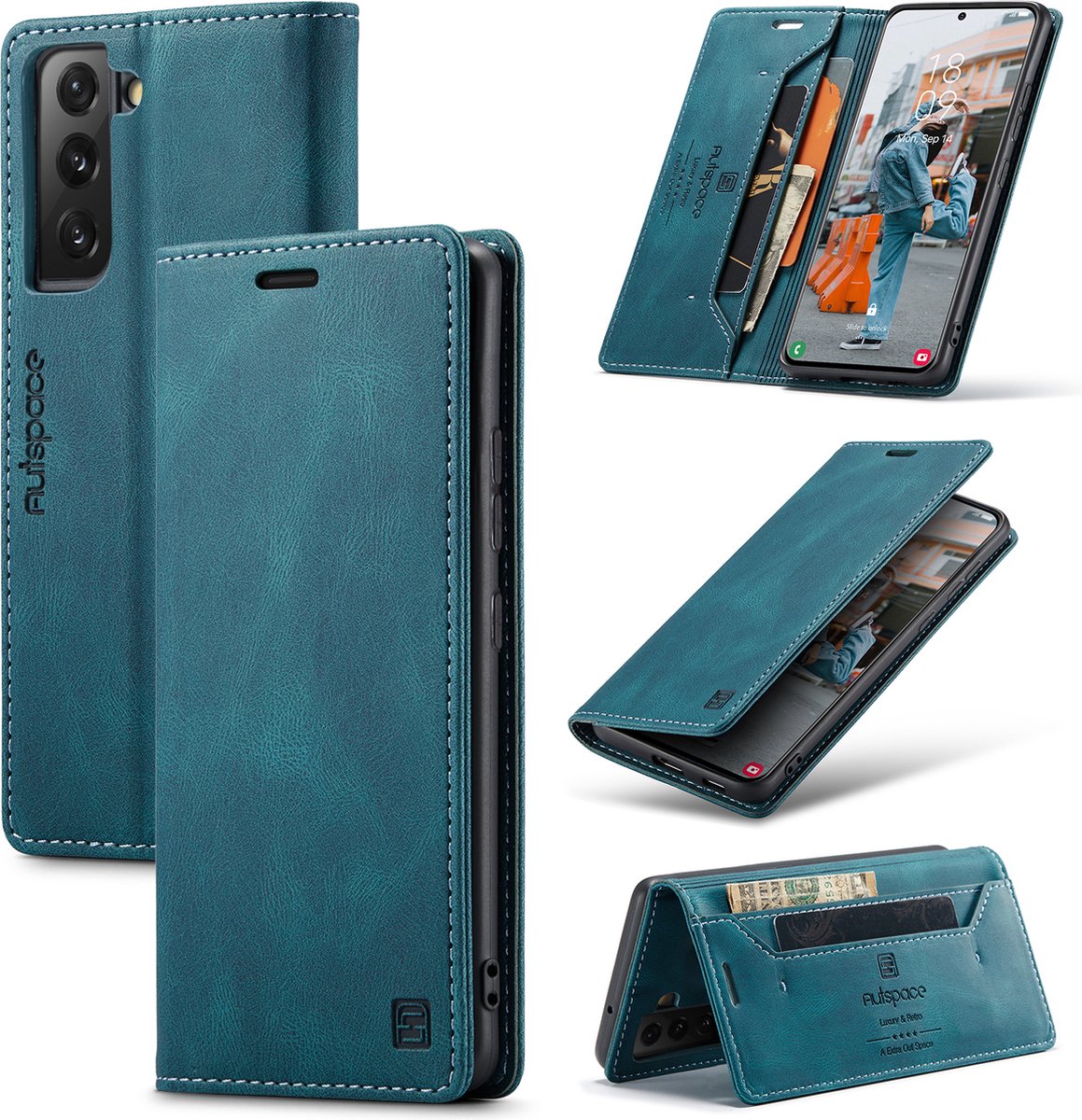 Luxe Flip Case met RFID Bescherming Kaarthouder en Magneetsluiting voor Samsung Galaxy S22 Plus _ Blauw