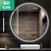Mirlux Miroir de Salle de Bain avec Siècle des Lumières LED et Chauffage - Miroir Mural Rond - Miroir de Douche Anti Condensation - Zwart Mat - 60CM