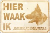 K9 World by van der Veeke, Hier waak ik, Duitse herder, waarschuwing bord, hout