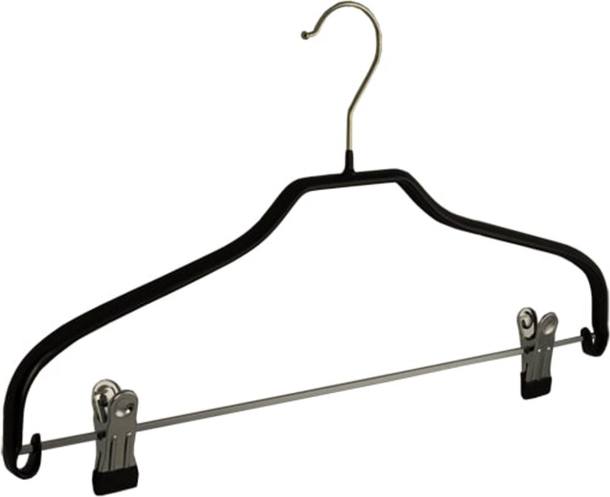 De Kledinghanger Gigant - 5 x Blousehanger / shirthanger metaal met anti-slip knijpers en zwarte anti-slip coating, 40 cm