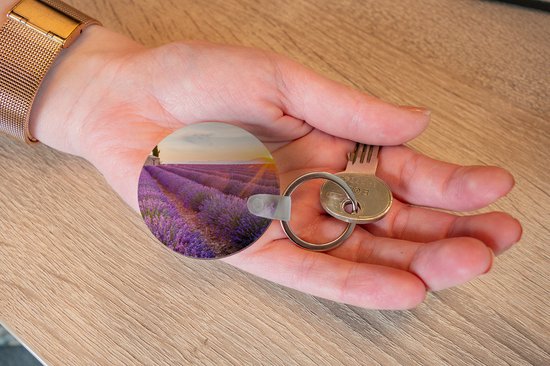 Porte-clés - Lavande - Coucher de soleil - Fleurs - Violet - Plastique - Rond - Cadeaux à distribuer