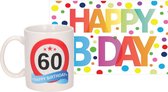 Verjaardag cadeau mok/beker 60 jaar print 300 ml + A5-size wenskaart Happy Birthday
