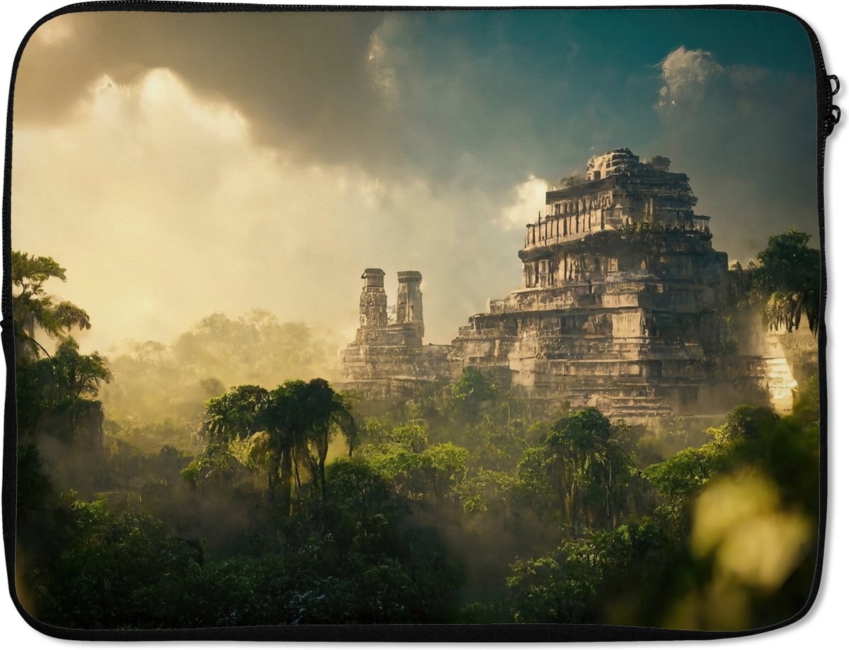 Laptophoes 17 inch - Tempel - Jungle - wolken - Lucht - Natuur - Laptop sleeve - Binnenmaat 41x28 cm - Zwarte achterkant
