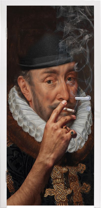 Deursticker Willem van Oranje - Sigaret - Rook - 80x205 cm - Deurposter