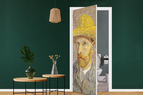 Deursticker Zelfportret met strohoed - Vincent van Gogh - 80x205 cm - Deurposter