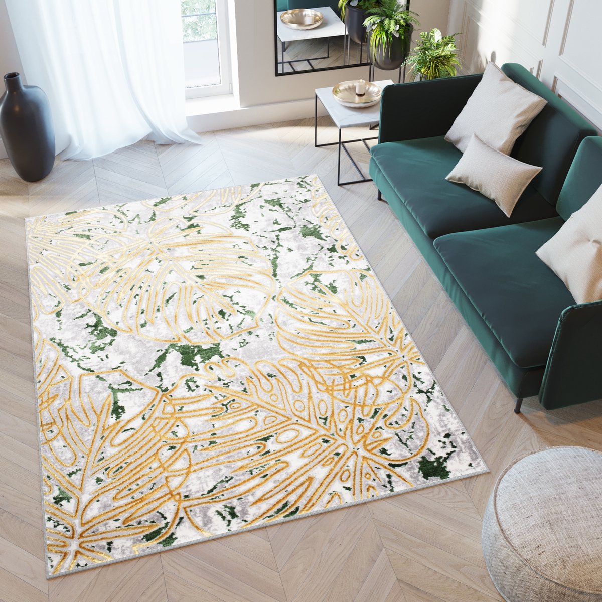 Tapiso Turmalin Vloerkleed Beige Laagpolig Zacht Modern Tapijt Maat- 120x170 Goudkleur 1