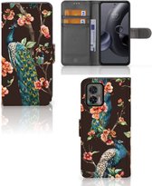 Telefoonhoesje Motorola Edge 30 Neo Flipcase Cover Pauw met Bloemen