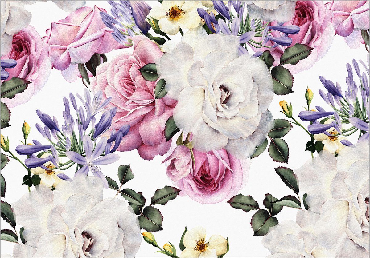 Fotobehangkoning - Behang - Vliesbehang - Fotobehang - Sentimental Garden (Colourful) - Bloementuin - Bloemen - Rozen - 300 x 210 cm