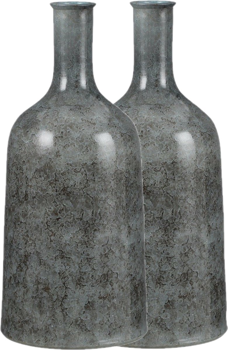 Mica Decorations Fles bloemenvaas - 2x - Terracotta - blauw shadow - D26 en H50 cm