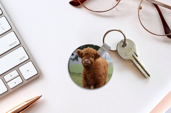 Porte-clés - Highlander écossais - Herbe - Nature - Plastique - Rond - Cadeaux à distribuer