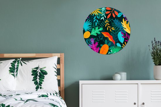 WallCircle - Stickers muraux - Cercle Papier Peint - Jungle - Feuilles - Couleurs - Garçons - Filles - Enfants - 50x50 cm - Cercle Mural - Auto Adhésif - Sticker Papier Peint Rond