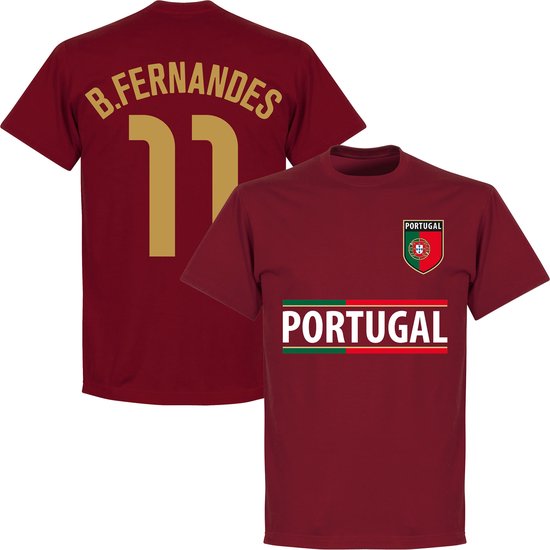 Portugal B. Fernandes 11 Team T-Shirt - Bordeaux Rood - L