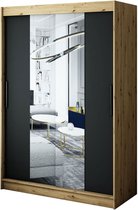 InspireMe - Kledingkast met 2 schuifdeuren, Modern-stijl, Een kledingkast met planken en een spiegel (BxHxD): 150x200x62 - JARED T1 150 Artisan Eik + Zwart Mat