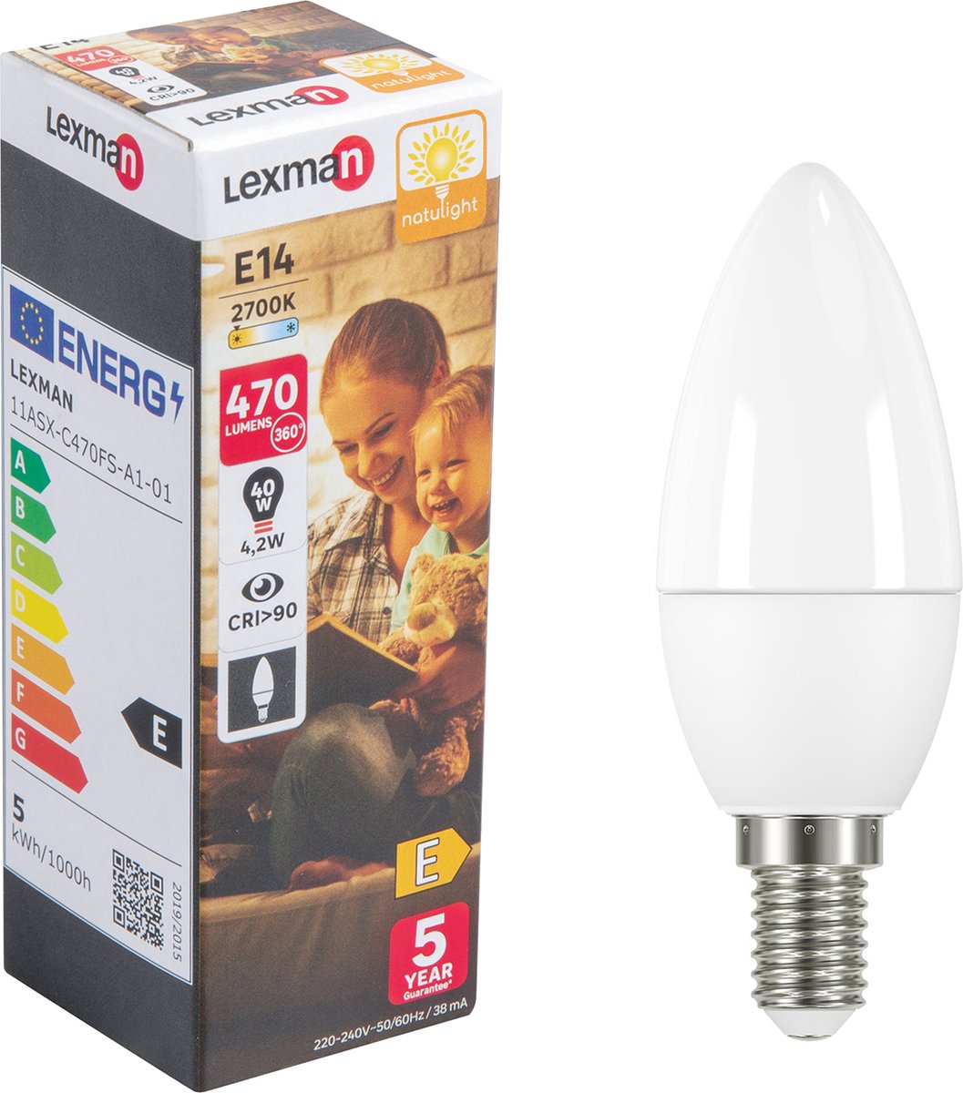 Ampoule led flamme E14, 470Lm = 40W, Natulight, LEXMAN