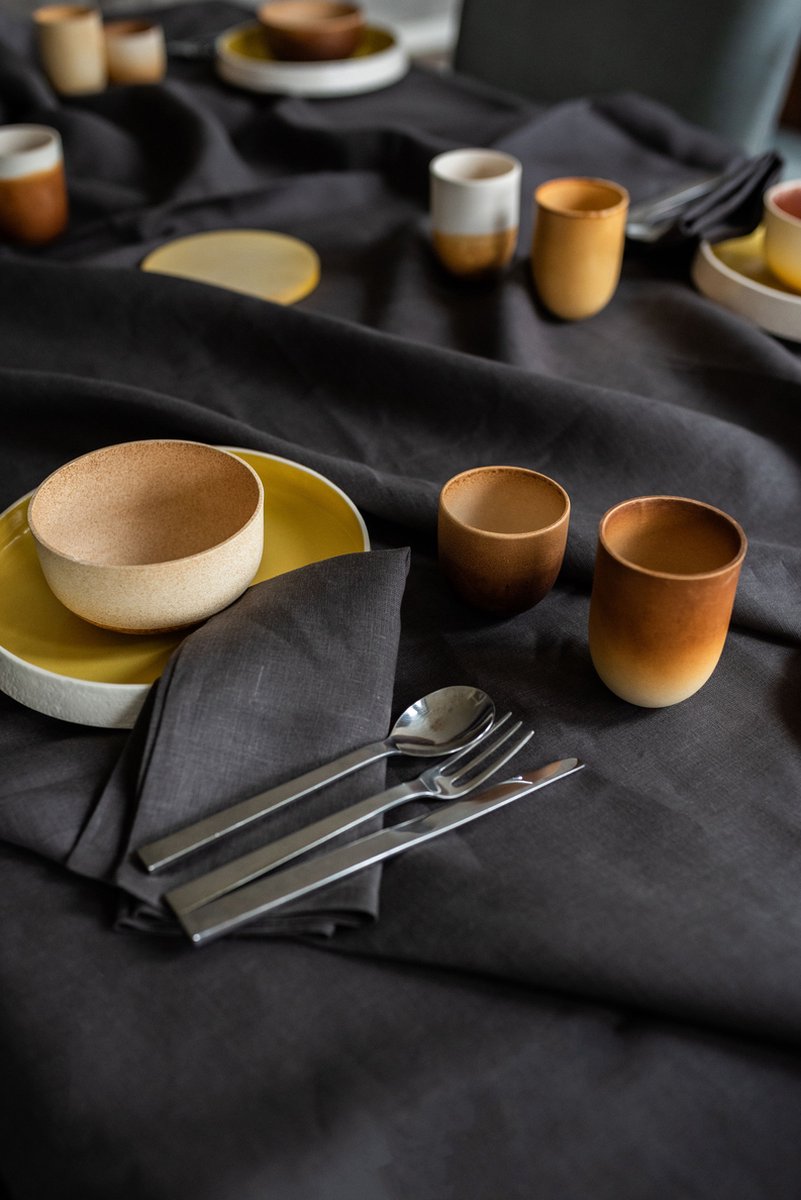 VANLINNEN - Linen Graphite tablecloth - natural 100% linen - 150cm x 240cm - graphite linen tablecloth