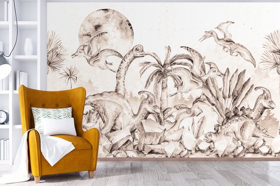 Papier Peint - Papier Papier peint photo Dino - Enfants - Décoration Jungle - Largeur 360 cm x Hauteur 240 cm