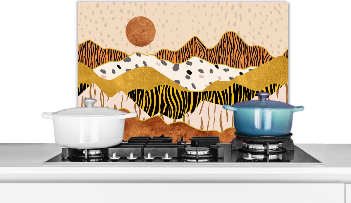 Spatscherm keuken 60x40 cm - Kookplaat achterwand Tijgerprint - Pastel - Goud - Print - Tijger - Abstract - Muurbeschermer - Spatwand fornuis - Hoogwaardig aluminium