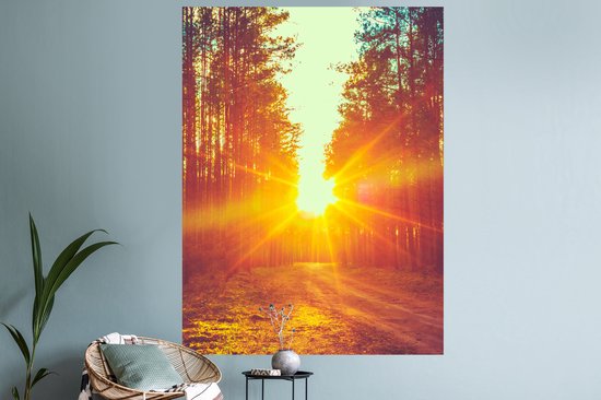 Stickers muraux - Film autocollant - Coucher de soleil - Arbres - Forêt - Nature - 120x160 cm - Film adhésif - Stickers muraux Chambre d'enfant - Papier peint autocollant XXL