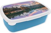 Lunch box Blauw - Lunch box - Boîte à pain - Montagnes - Forêt - Water - Ciel - Rose - Violet - 18x12x6 cm - Enfants - Garçon